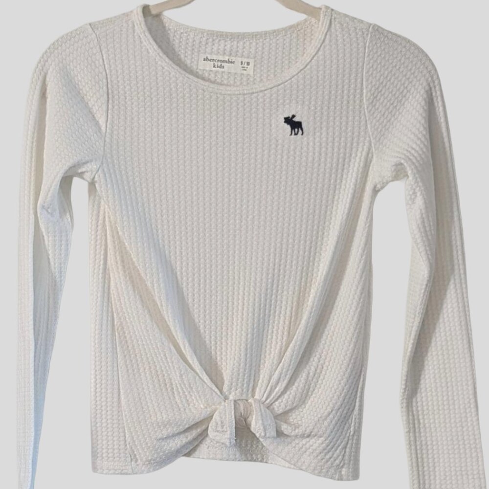Abercrombie Kids White Waffle Knit Twist Front Long Sleeve Top Size 9/10